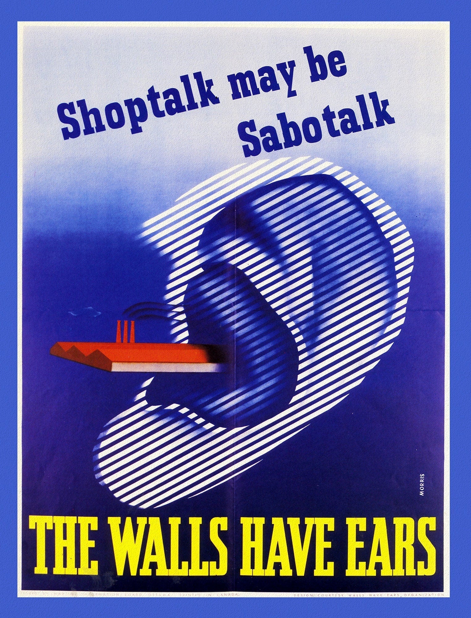 Canada WW I Poster, The Walls have Ears, Canada WW I Poster, 1915, on heavy cotton canvas, 22x27in. approx. - The Map Chest