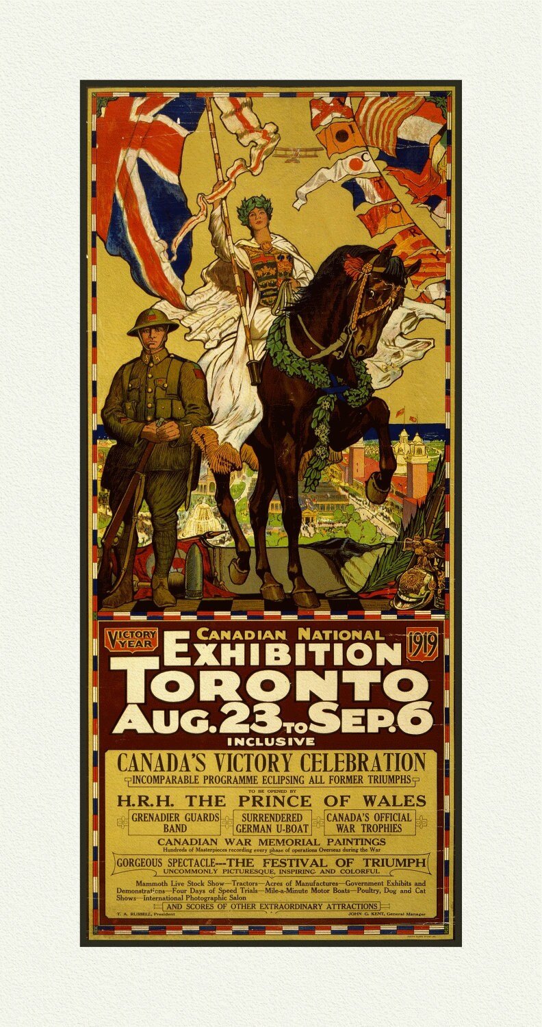 Canadian National Exhibition, 1919, Poster on Heavy Cotton Canvas, approx. 27x18" - The Map Chest