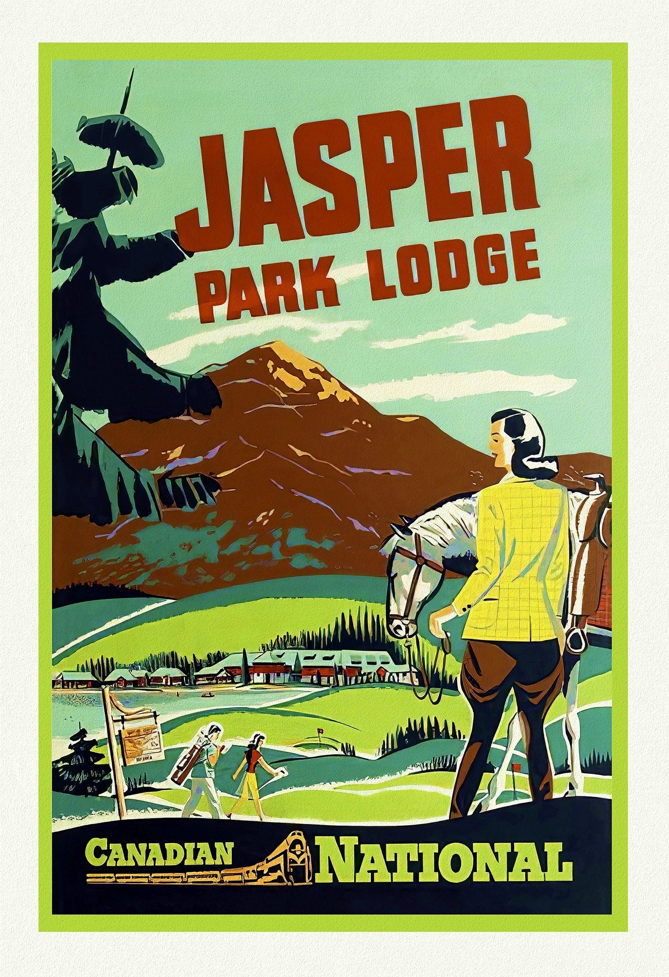 Canadian National Railways, Jasper Park Lodge, Travel Poster on heavy cotton canvas, 22x27" approx. - The Map Chest