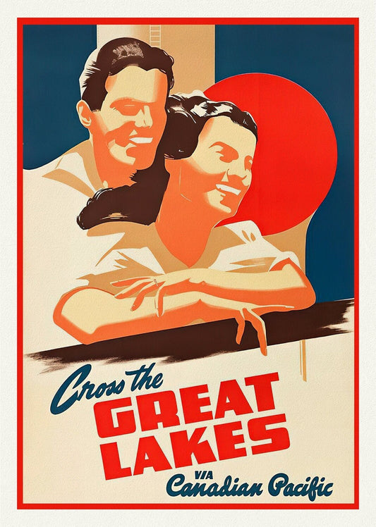 Canadian Pacific, Cross the Great Lakes, travel poster on heavy cotton canvas, 50 x 70 cm, 20 x 25" approx. - The Map Chest
