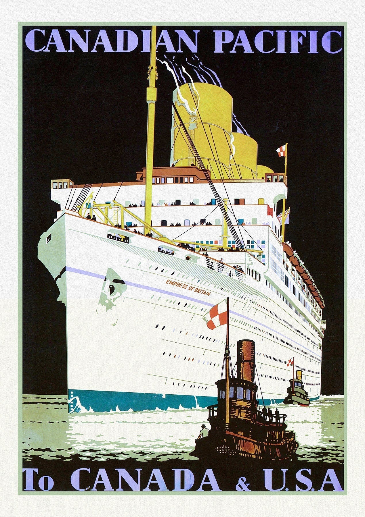 Canadian Pacific to Canada & USA Ver. I, travel poster reprinted on durable cotton canvas, 50 x 70 cm, 20 x 25" approx. - The Map Chest