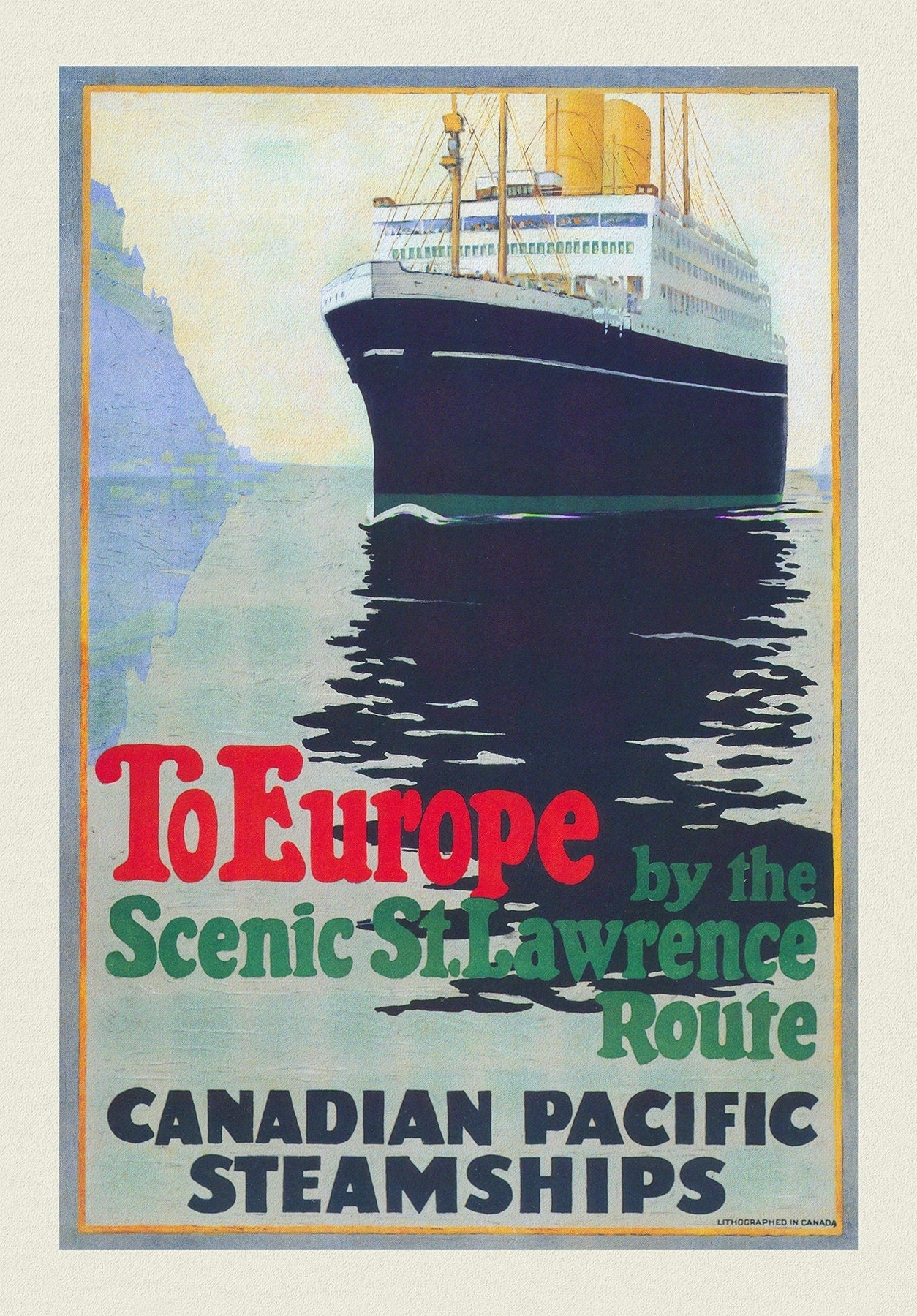 Canadian Pacific to Europe, 1925 Ver. II, travel poster reprinted on durable cotton canvas, 50 x 70 cm, 20 x 25" approx. - The Map Chest