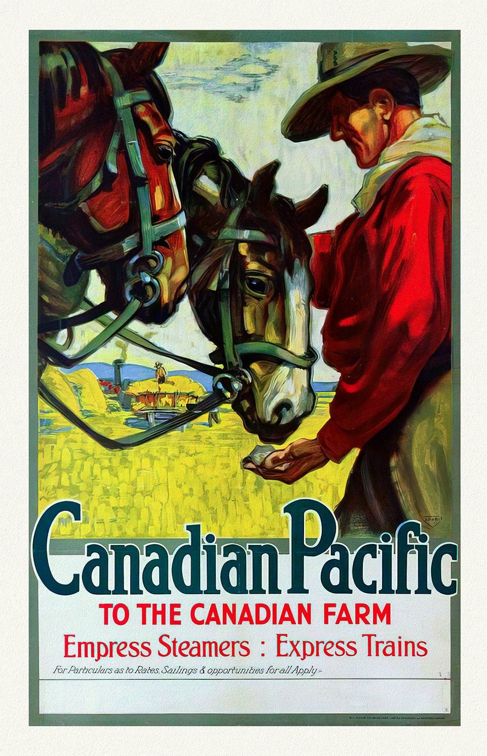Canadian Pacific to the Canadian Farm , reprinted vintage poster on heavy cotton canvas, 50 x 70 cm, 20 x 25" approx. - The Map Chest