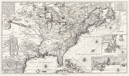 Carte de la Nouvelle France, 1720, Van Keulen, map on heavy cotton canvas, 50 x 70cm, 20 x 25" approx. - The Map Chest