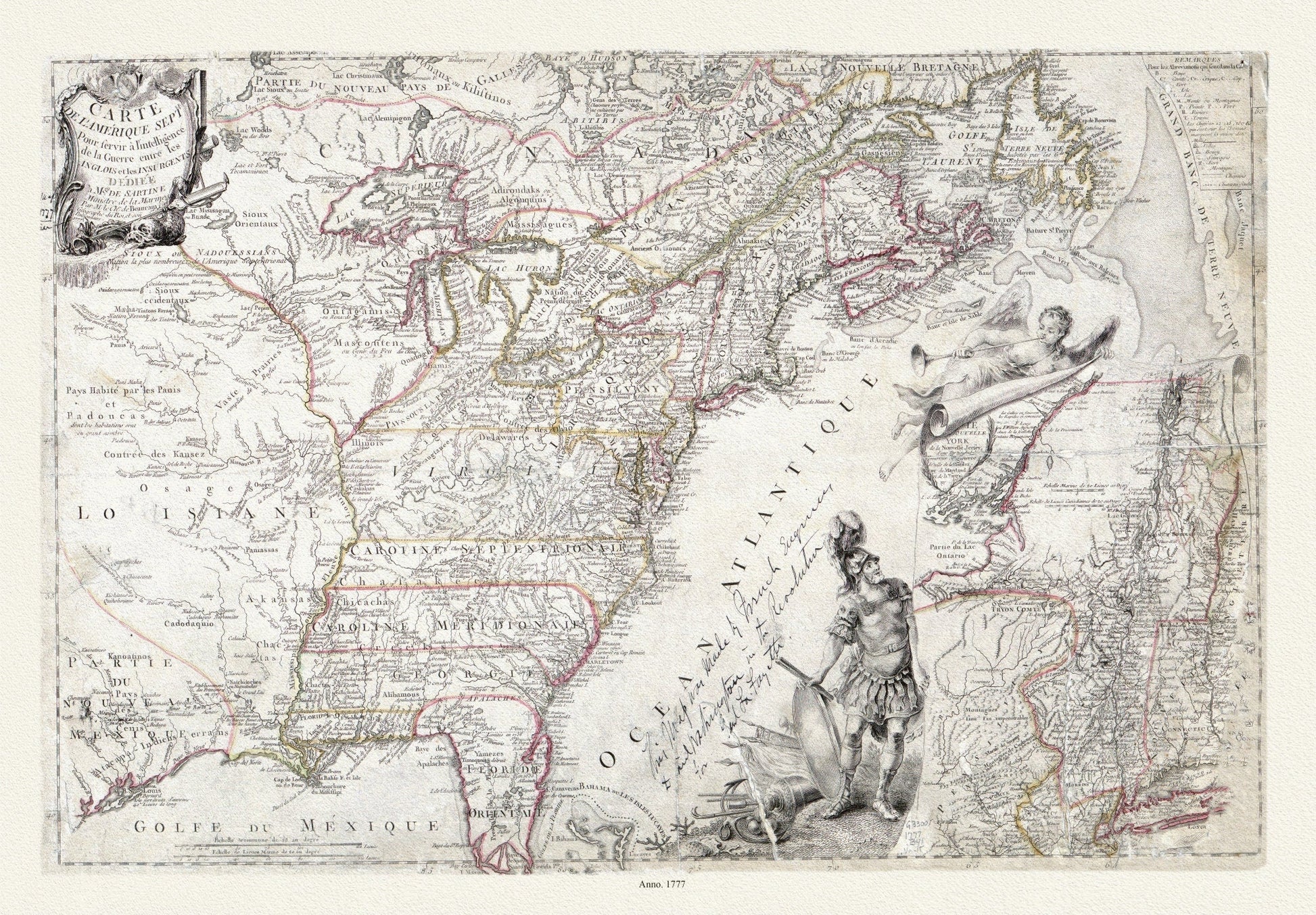 Carte de l'Amérique Septle. pour servir à l'intelligence de la guerre entre les Anglois et les insurgents, 1777, canvas 25x27" approx. - The Map Chest