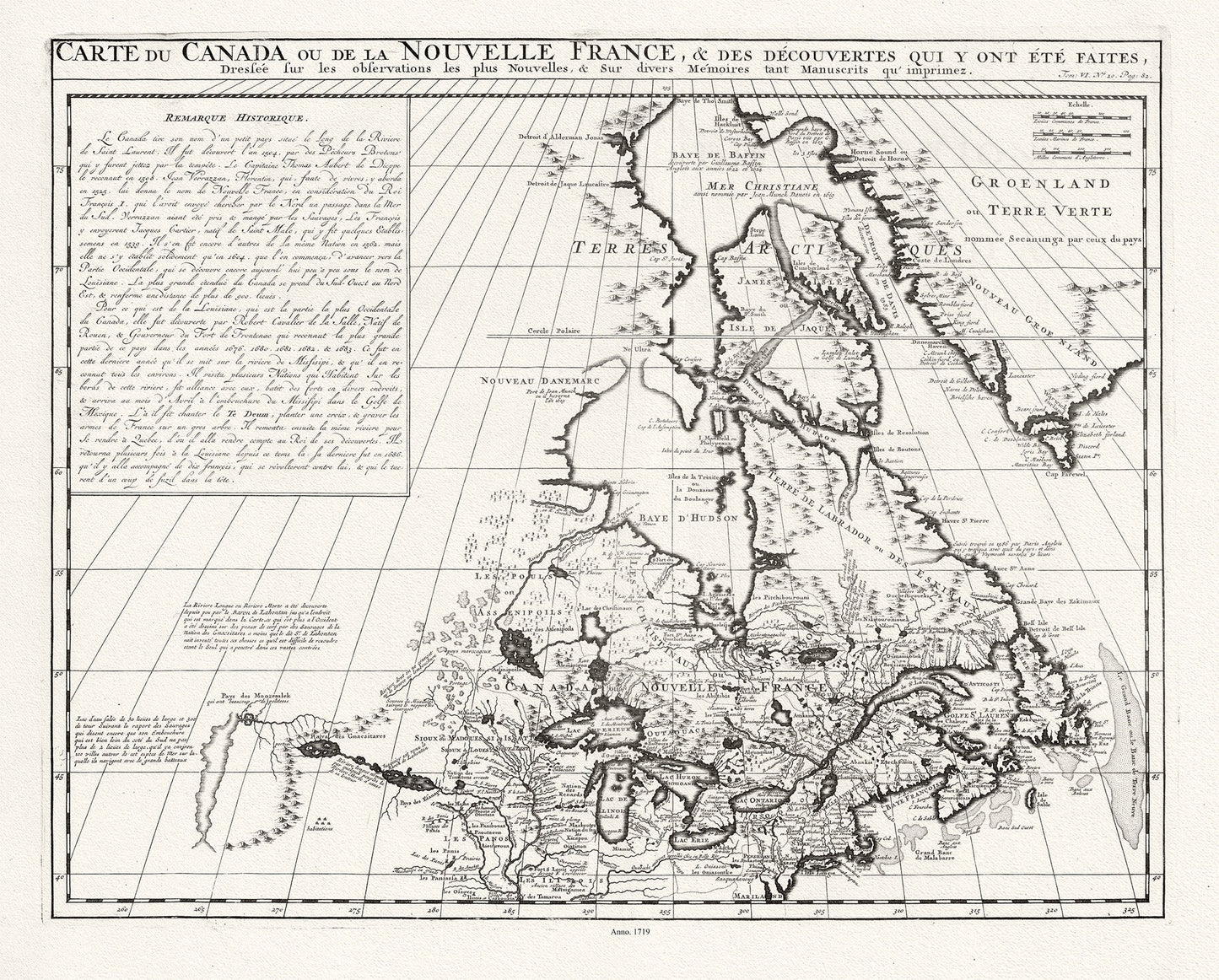 Carte du Canada ou de la Nouvelle France, 1719, Map on heavy cotton canvas, 22x27" approx. - The Map Chest