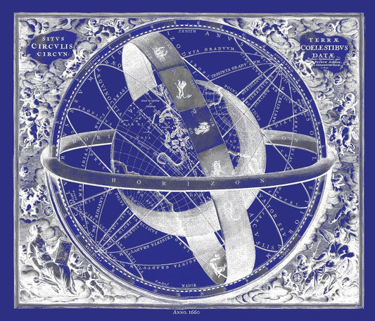Cellarius, Harmoni Macrocosmica XI, 1660 Cyanotype, celestial map on durable cotton canvas, 50 x 70 cm or 20x25" approx. - The Map Chest