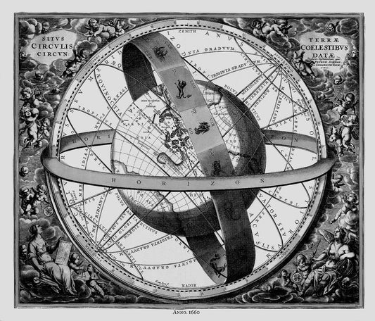 Cellarius, Harmoni Macrocosmica XI, 1660 Ver.III BW, celestial map on durable cotton canvas, 50 x 70 cm or 20x25" approx - The Map Chest