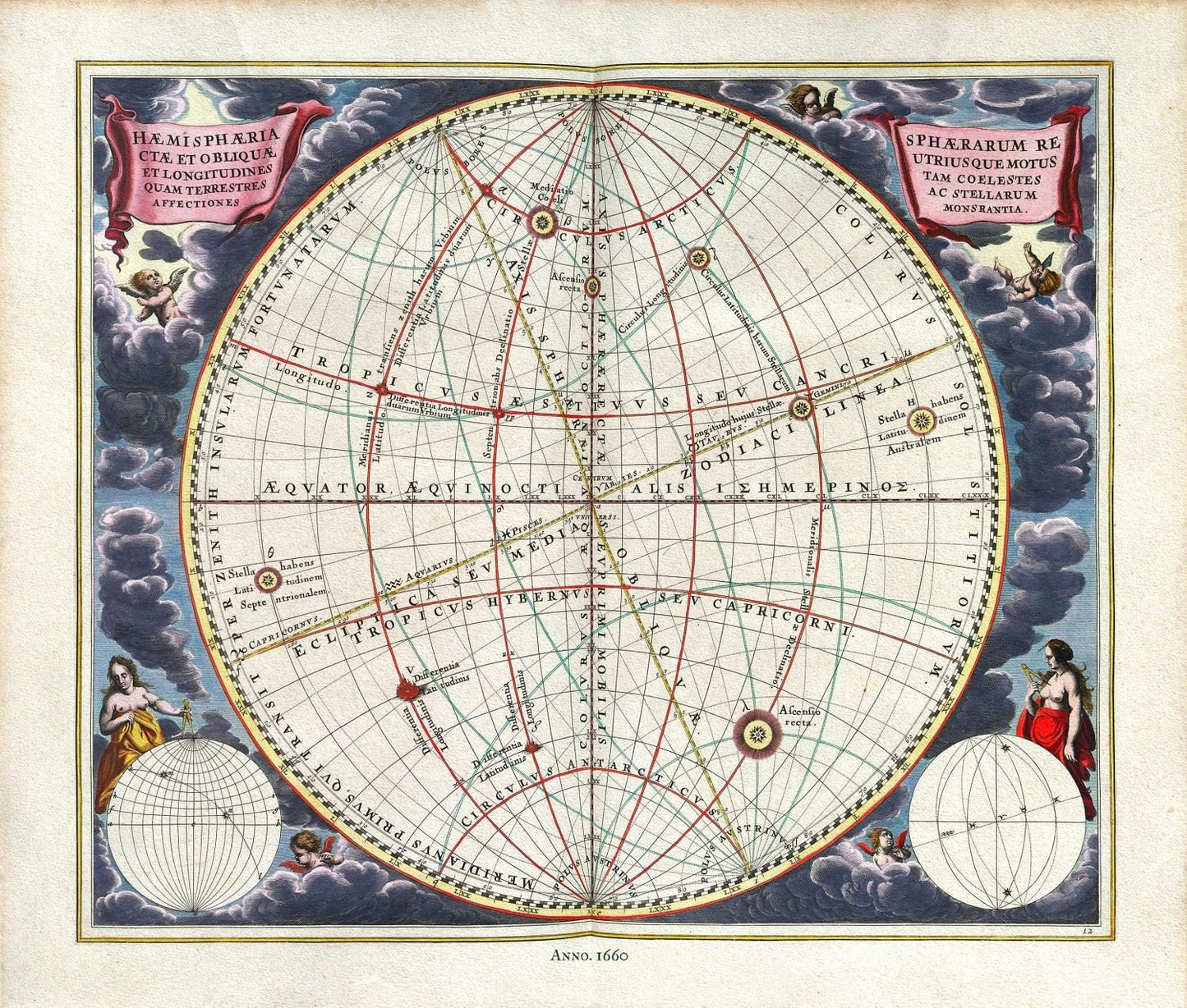 Cellarius, Harmoni Macrocosmica XII, 1660, celestial map on durable cotton canvas, 50 x 70 cm or 20x25" approx. - The Map Chest