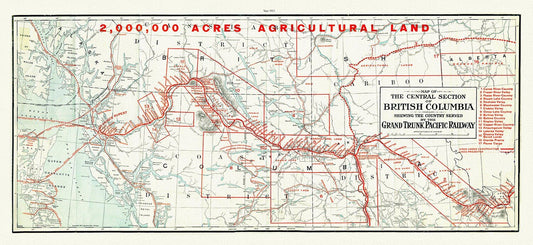 Central section of British Columbia shewing the county served by the Grand Trunk Pacific Railway, 1911 , map on canvas, 20 x 30", approx. - The Map Chest