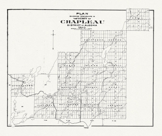 Chapleau District, Algoma, 1907, map on heavy cotton canvas, 50 x 70cm, 20 x 25" approx. - The Map Chest