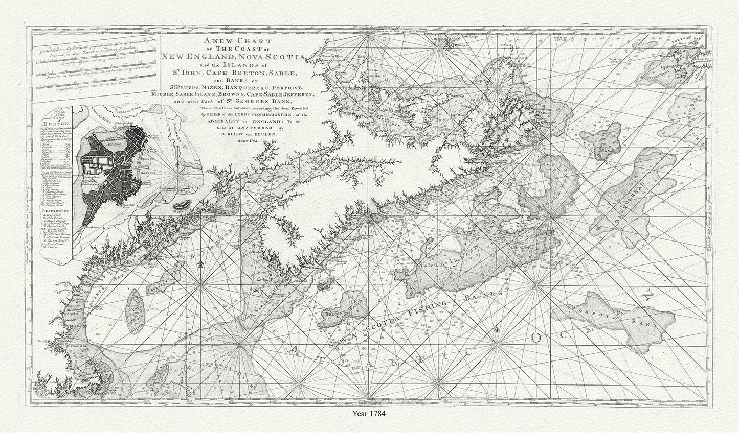Chart of the coast of New England, Nova Scotia, and the islands of St. John, Cape Breton, Sable, banks St. Peters, 1784, Keulen auth. - The Map Chest