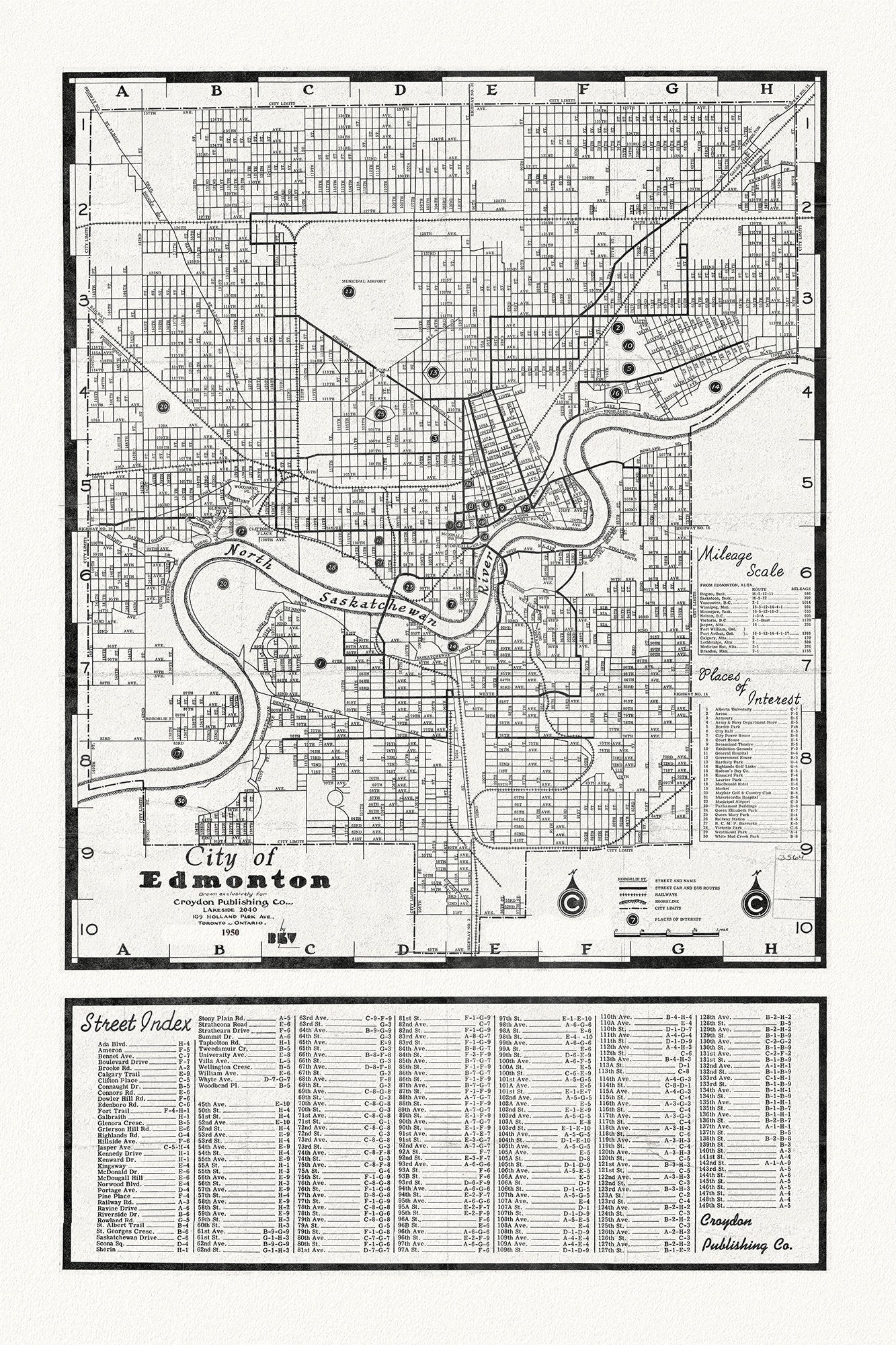 City of Edmonton, 1950, map on heavy cotton canvas, 20x27" approx. - The Map Chest