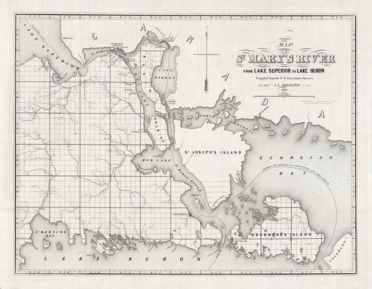 Colton, Magilton et Whitney, St. Mary's River From Lake Superior To Lake Huron, 1855 , map on heavy cotton canvas, 22x27" approx. - The Map Chest