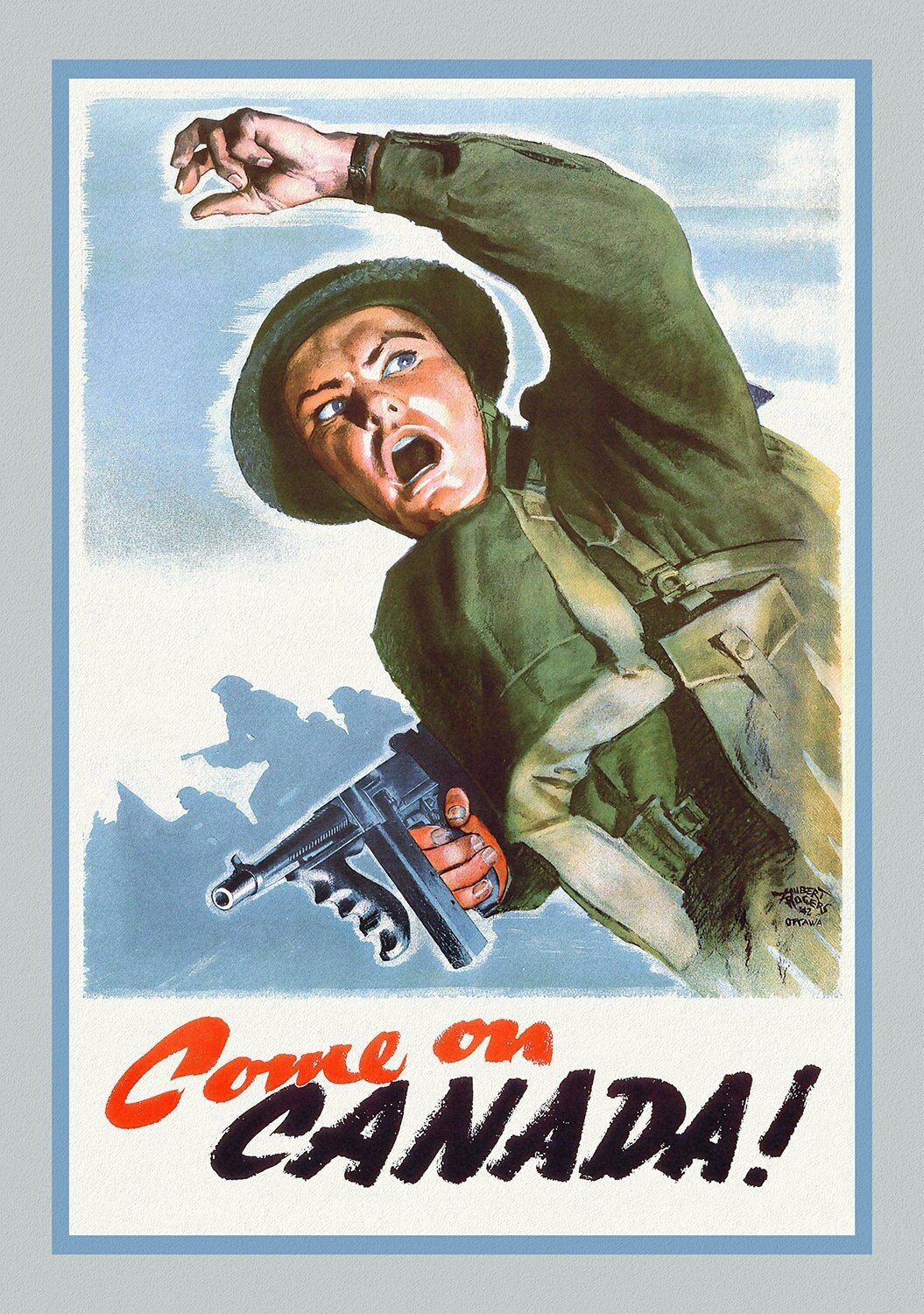 Come on Canada!, 1942 , Canadian war poster on heavy cotton canvas, 50 x 70 cm, 20 x 25" approx. - The Map Chest