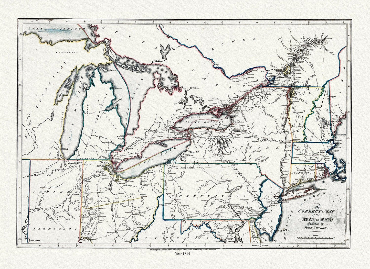 Conrad et Lewis, A correct map of the seat of war, 1812, map on heavy cotton canvas, 22x27" approx. - The Map Chest