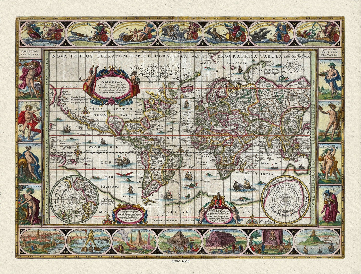 Coronelli, Nova Totius Terrarum Orbis Geographica, 1606 Ver. D ,Map on heavy cotton canvas, 22x27in. approx. - The Map Chest