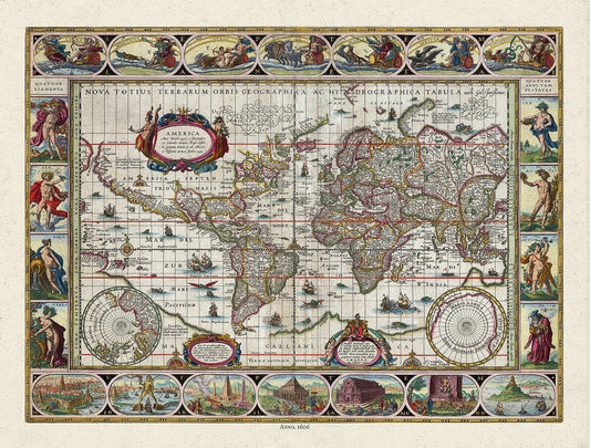 Coronelli, Nova Totius Terrarum Orbis Geographica, 1606 Ver. D ,Map on heavy cotton canvas, 22x27in. approx. - The Map Chest