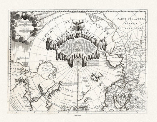 Coronelli, Terre Artiche, 1690, Map printed on to heavy cotton canvas, 22x27in. approx. - The Map Chest