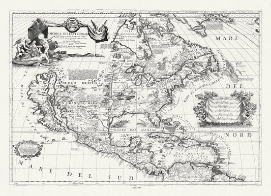 Coronelli (Vicenzo 1650 - 1718), America Settentrionale, 1693, map on heavy cotton canvas, 22x27" approx. - The Map Chest