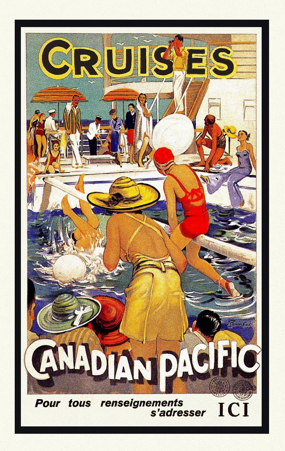 Cruises par Canadian Pacific, travel poster on heavy cotton canvas, 45 x 65 cm, 18 x 24" approx. - The Map Chest