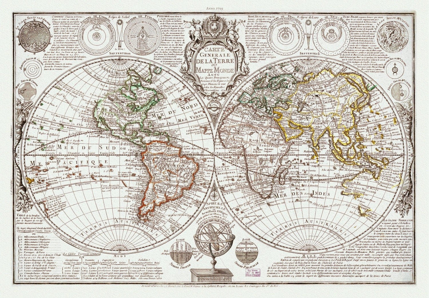Danet, Carte Generale de la Terre, 1729, Map on heavy cotton canvas, 22x27in. approx. - The Map Chest