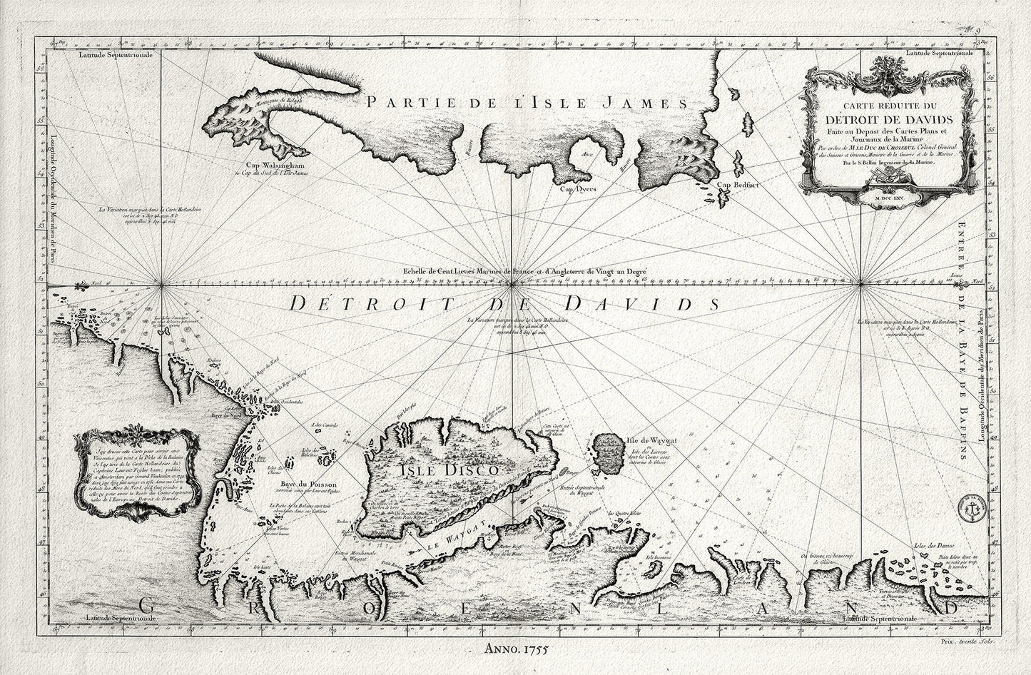 Davis Strait, 1755, Bellin auth., map on heavy cotton canvas, 50 x 70cm, 20 x 25" approx. - The Map Chest