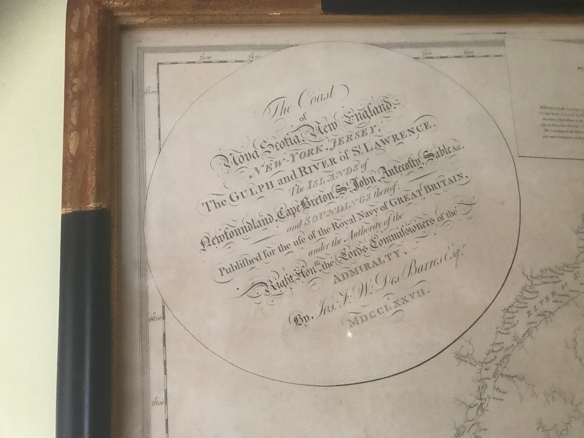 Des Barres, Coast of Nova Scotia, New England, New - York, The Gulf and River of St. Lawrence, 1777, 1st State, an original map, museum framed - The Map Chest