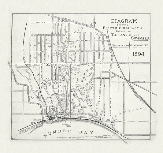 Diagram showing electric railways connecting Toronto and Swansea projected and constructed, 189 on canvas, 50 x 70 cm, 20 x 25" approx. - The Map Chest