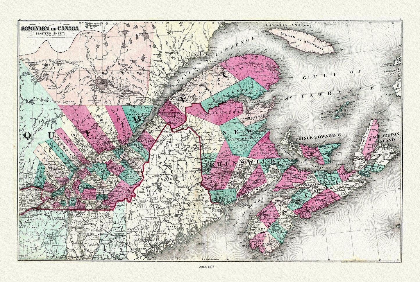 Dominion of Canada. Eastern Sheet. 1878, map on heavy cotton canvas, 50x70cm (20 x 25") approx. - The Map Chest