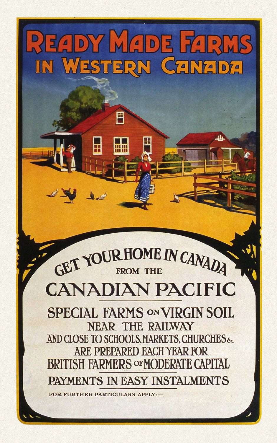 E Canadian Pacific, Ready Made Farms in Western Canada, 1920, travel poster on heavy cotton canvas, 50 x 70 cm, 20 x 25" approx. - The Map Chest