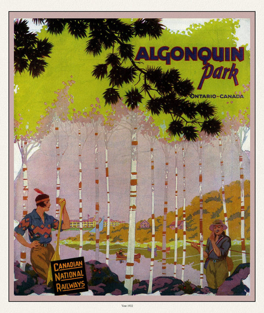 E Historic Algonquin Park, CN Rail Brouchure Cover, 1922 , map on durable cotton canvas, 50 x 70 cm, 20 x 25" approx. - The Map Chest