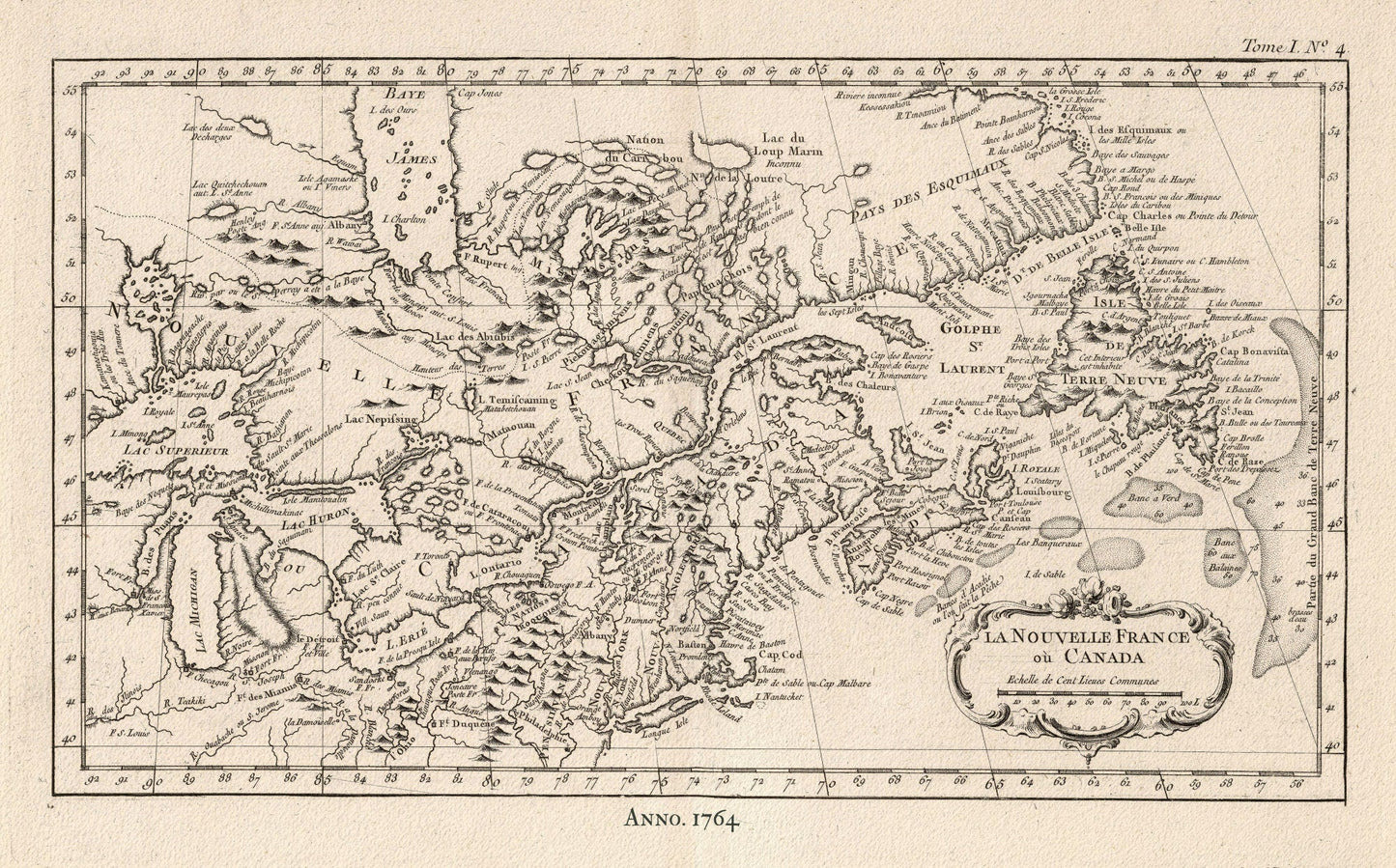 E La Nouvelle France où Canada,Bellin,1764 Ver. I,II, map on durable cotton canvas, 50 x 70 cm, 20 x 25" approx. - The Map Chest
