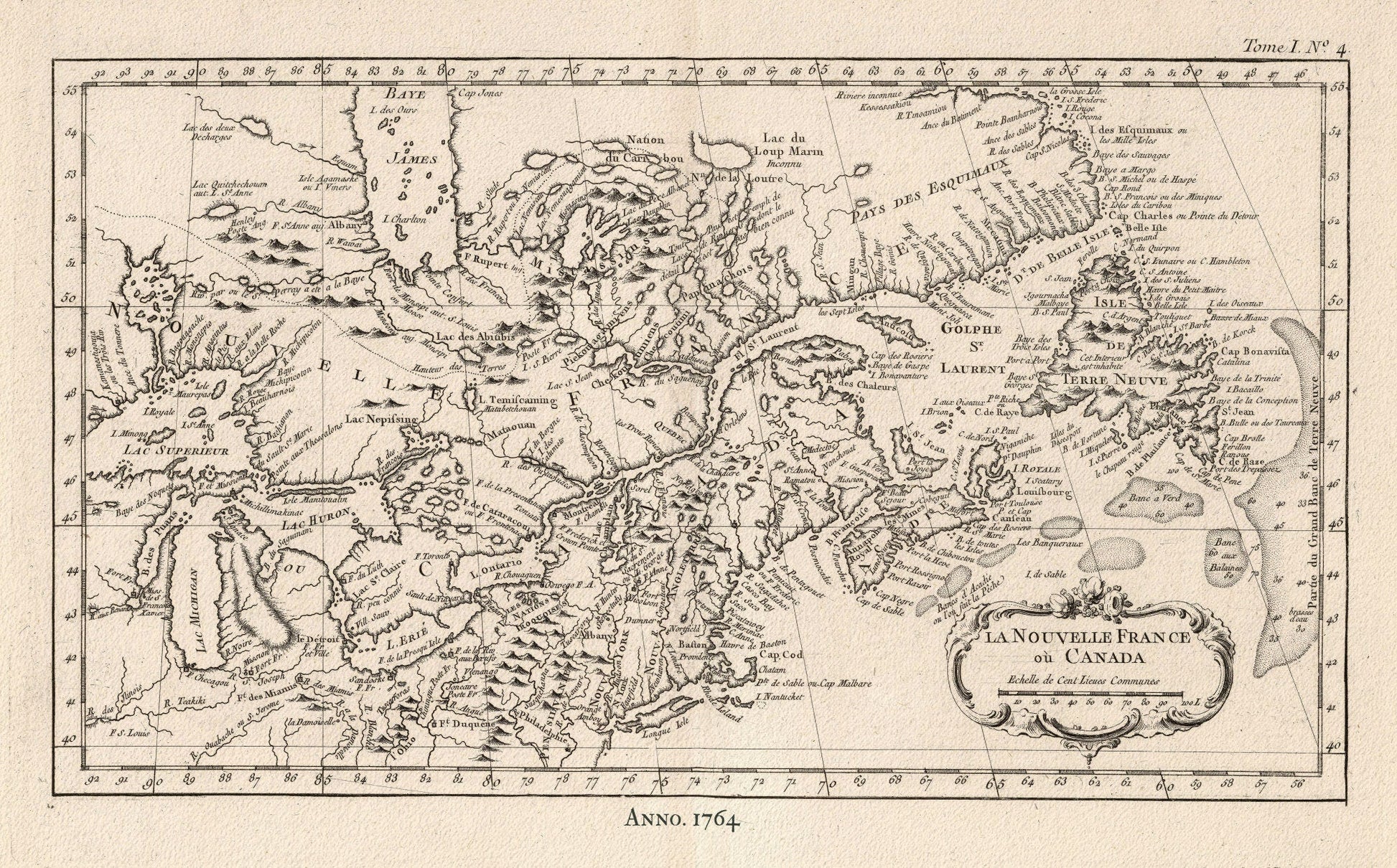 E La Nouvelle France où Canada,Bellin,1764 Ver. I,II, map on durable cotton canvas, 50 x 70 cm, 20 x 25" approx. - The Map Chest
