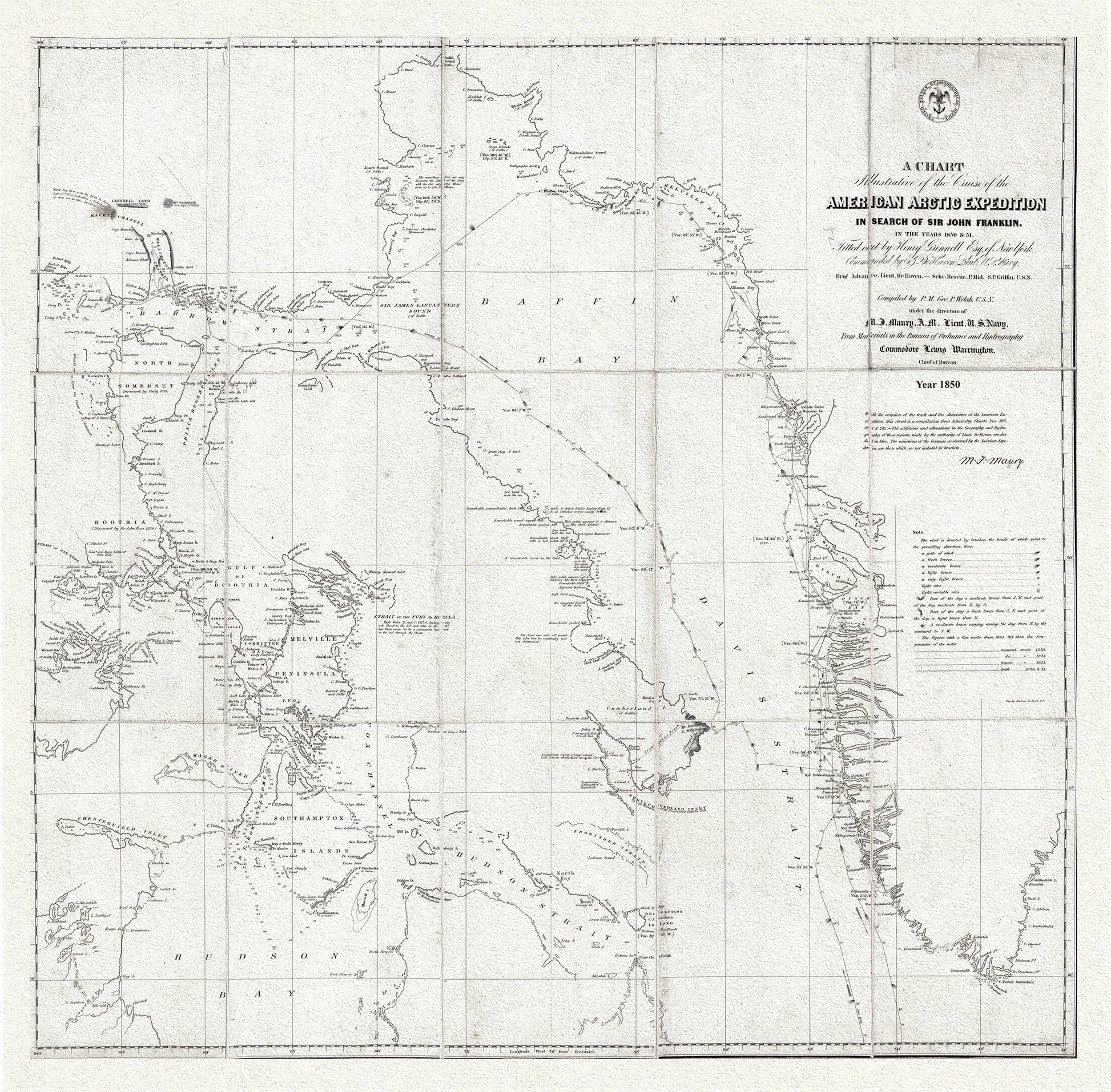 Arctic Expedition in Search of Sir John Franklin, 1850 Ver.2 , map on heavy cotton canvas, 22x27" approx. - Image #1