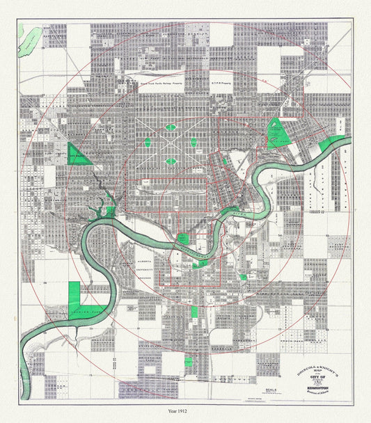 Edmonton, 1912, Driscoll & Knight auth. , map on durable cotton canvas, 50 x 70 cm or 20x25" approx. - The Map Chest