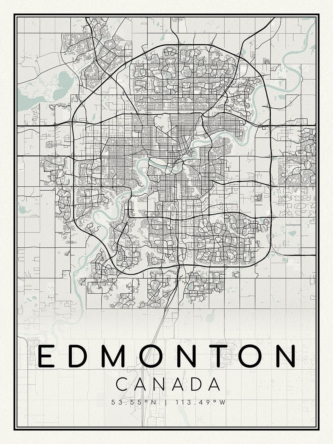 Edmonton, A Modern Map, on durable cotton canvas, 50 x 70 cm, 20 x 25" approx. - The Map Chest