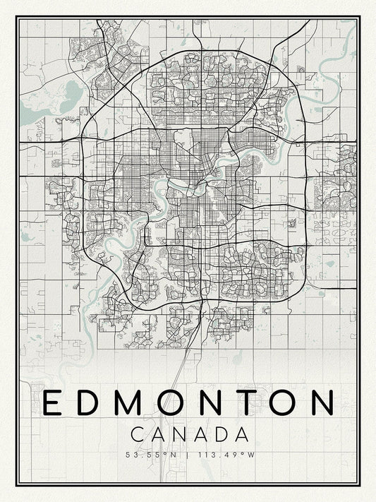 Edmonton, A Modern Map, on durable cotton canvas, 50 x 70 cm, 20 x 25" approx. - The Map Chest