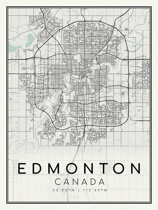 Edmonton, Alberta, A Modern Map, on heavy cotton canvas, 45 x 65 cm, 18 x 24" approx. - The Map Chest