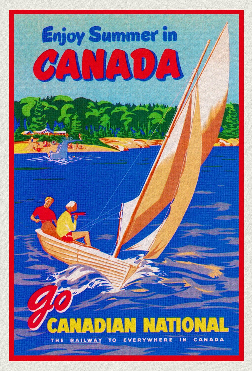 Enjoy Summer in Canada, Canadian National Railway, travel poster on heavy cotton canvas, 45 x 65 cm, 18 x 24" approx. - The Map Chest