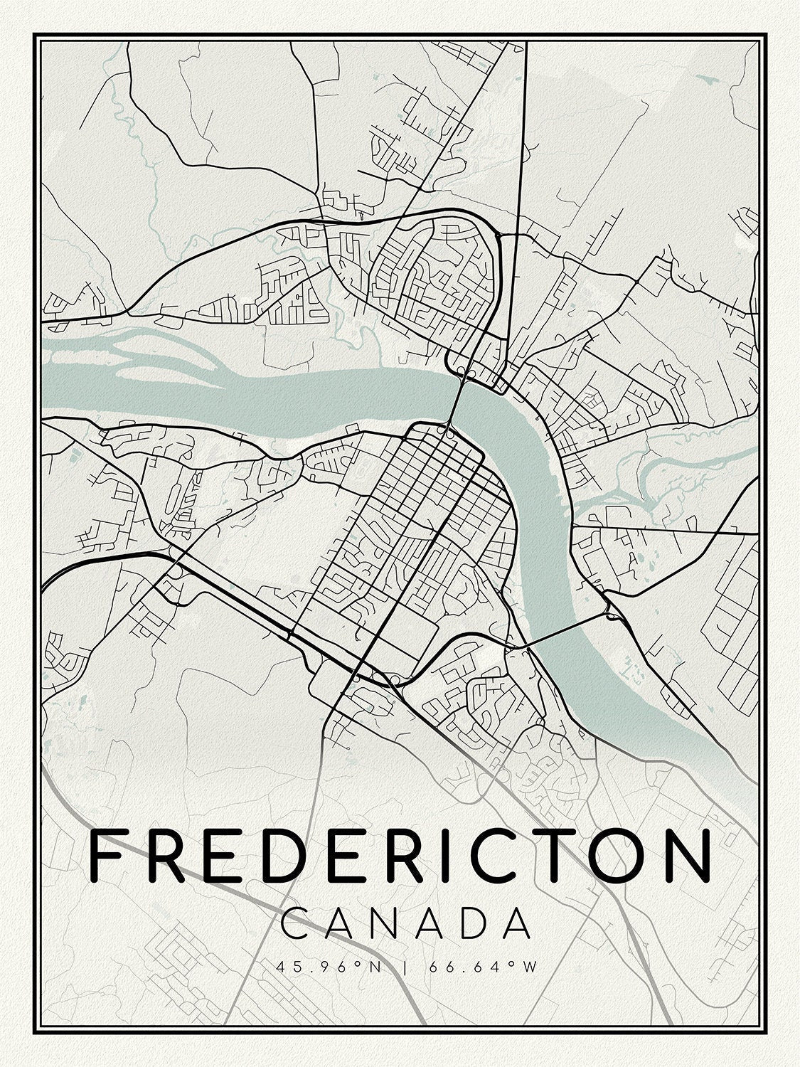 Fredericton, New Brunswick, A Modern Map, on heavy cotton canvas, 45 x 65 cm, 18 x 24" approx. - The Map Chest