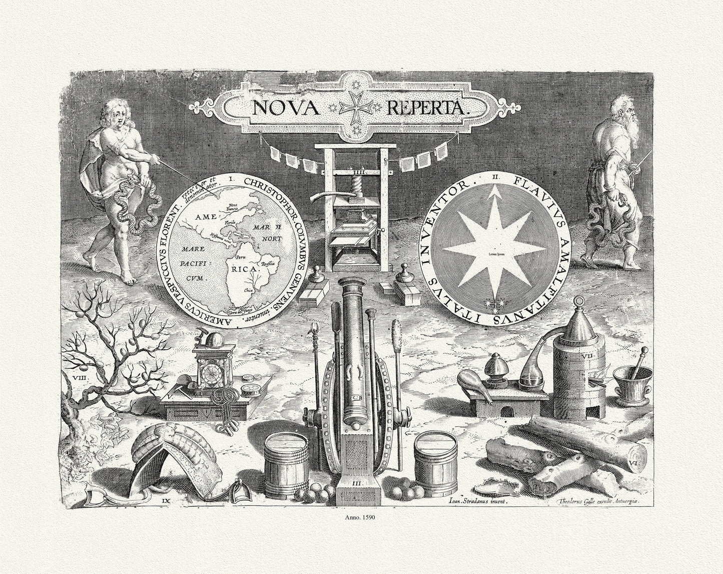 Galle et Straet, Map of Western Hemisphere, 1590, map on durable cotton canvas, 50 x 70 cm, 20 x 25" approx. - The Map Chest