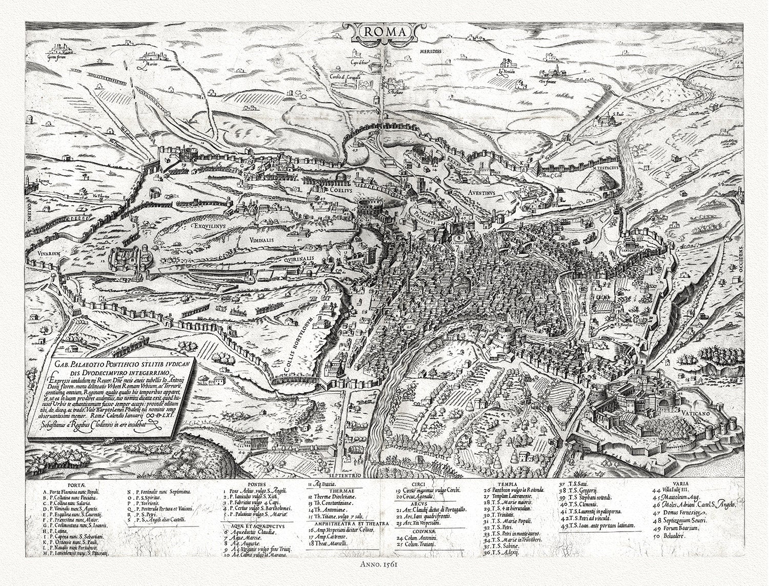 Gastaldi, Rome, Italy, 1561, map on heavy cotton canvas, 22x27" approx. - The Map Chest