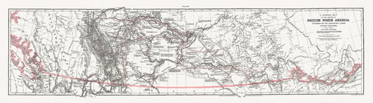 General Map of the Routes in North America Explored by Captain Palliser, during the years 1857, 1858, 1859,& 1860 ' on canvas 18 x 24" about - The Map Chest