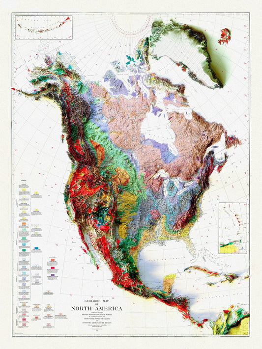 Geologic Map of North America, 1911 , map on heavy cotton canvas, 20 x 25" approx. - The Map Chest