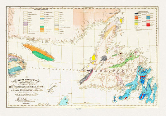 Geological map of Canada and Newfoundland, 1875 , map on heavy cotton canvas, 45 x 65 cm, 18 x 24" approx. - The Map Chest