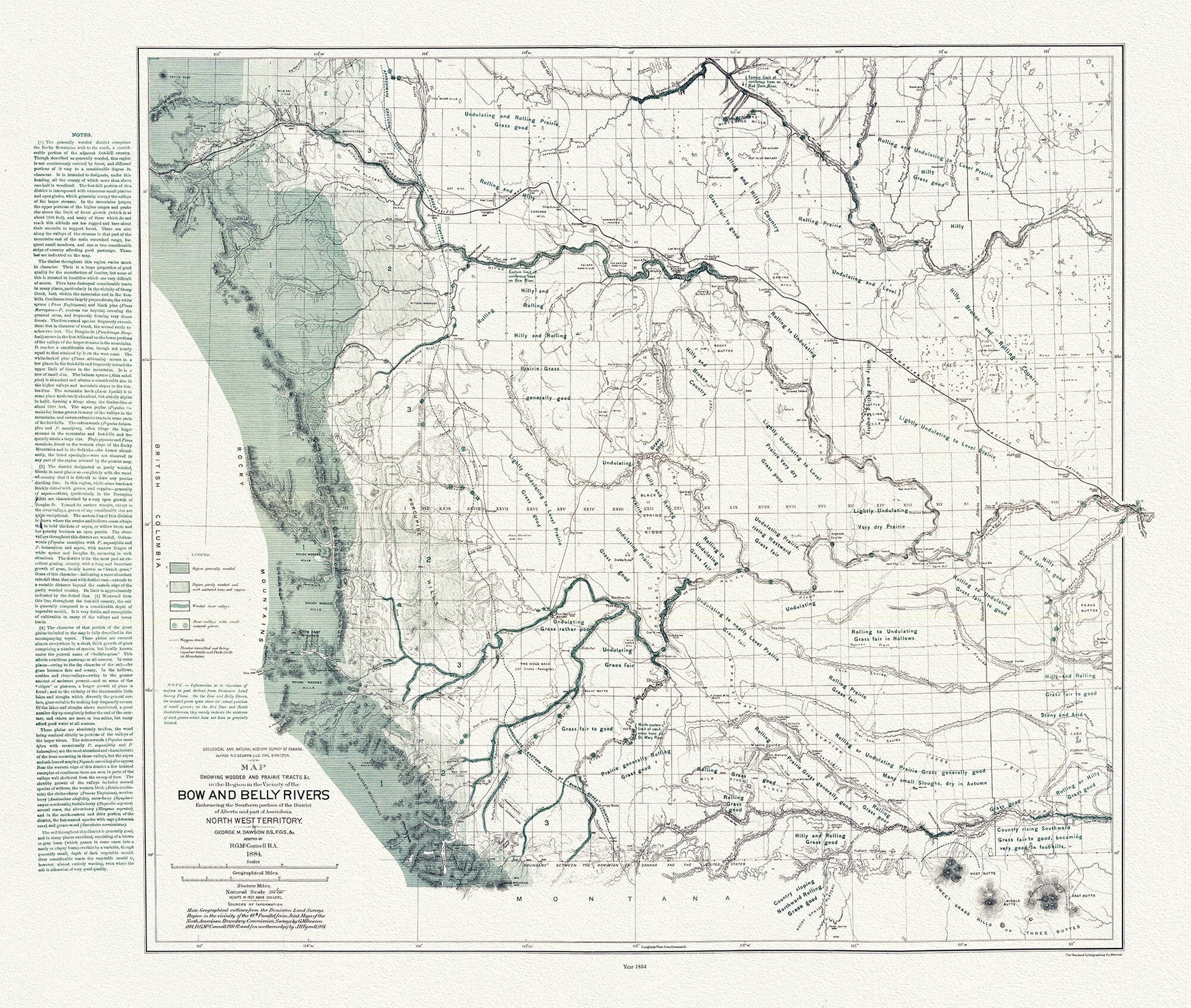 Geological Map of Northern Alberta, Assiniboia and Saskatchewan, Northwest Territory, Tyrrell , 1887, map on cotton canvas, 20x27" approx. - The Map Chest