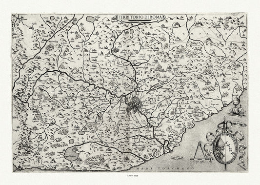 Giacomo Gastaldi,Territorio di Roma, Italy, 1575, map on heavy cotton canvas, 22x27" approx. - The Map Chest