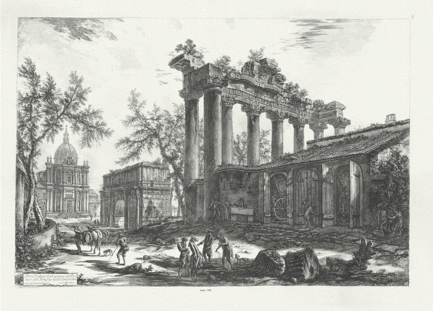 Giovanni Battista Piranesi, Alternate view of the Temple of Concord, 1760 , map on heavy cotton canvas, 22x27" approx. - The Map Chest