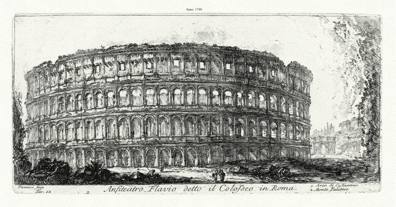 Giovanni Battista Piranesi, Anfiteatro Flavio detto il Colosseo, 1748, map on heavy cotton canvas, 22x27" approx. - The Map Chest